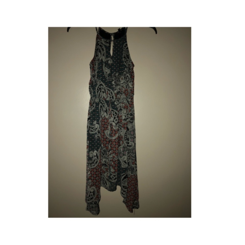 Long summer dress: orange, blue, black, white